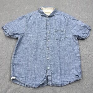 Tommy Bahama Shirt Mens Large Blue 100% Linen Party Breezer Button Up Resortwear